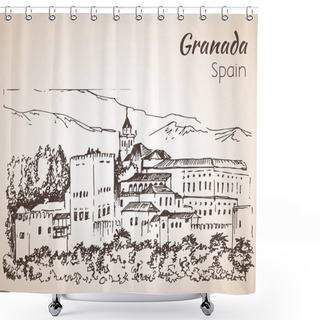 Personality  Panoramic View Of The Alhambra With Sierra Nevada In The Backgro Shower Curtains