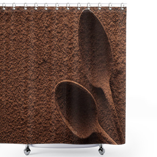Personality  Top View Of Spoons With Cocoa Powder On Cocoa Background Shower Curtains