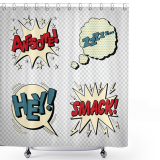 Personality  Comic Bubbles With Expressions. Pop Art Bubbles. Transparent Vector Illustration Shower Curtains
