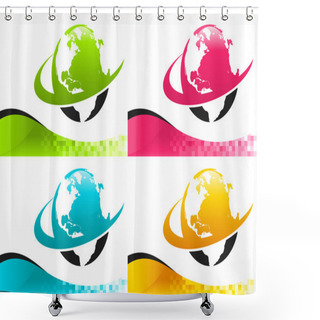 Personality  Colorful Earth Icons With Banners Shower Curtains