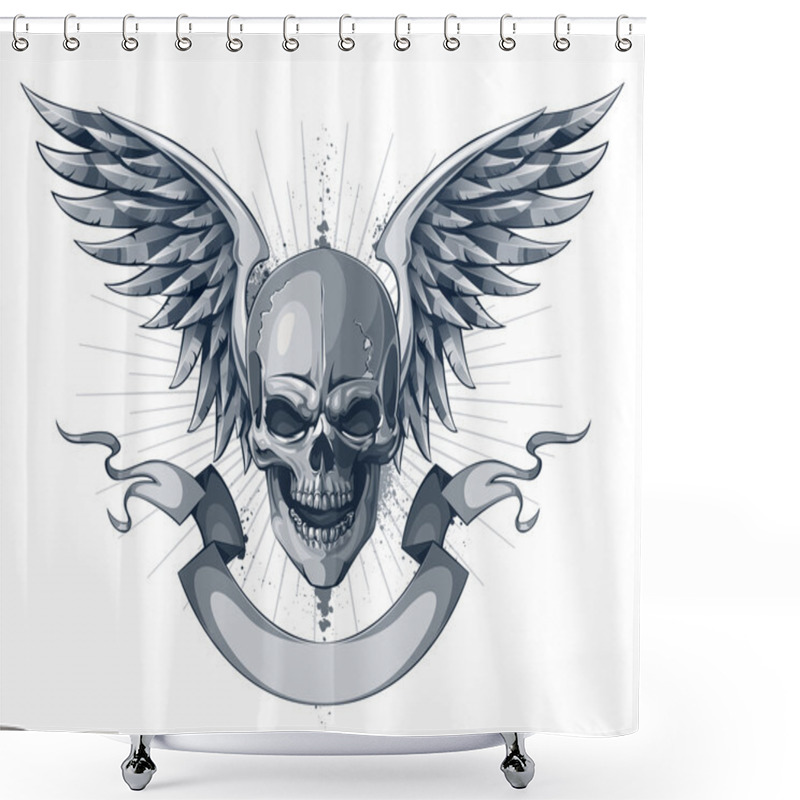 Personality  Skull With Wings, Ribbon And Place For Your Text Shower Curtains