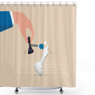 Personality  Game Changer To Win Business Competition, Secret Weapon Or Winning Strategy To Defeat Rival And Competitors, Innovation To Help Victory Concept, Chess Pawn Defeat King With Game Changer Strategy. Shower Curtains