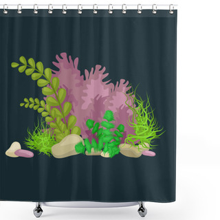 Personality  Seaweed, Isolated Colorful Corals And Algae, Vector Underwater Flora, Fauna. Shower Curtains
