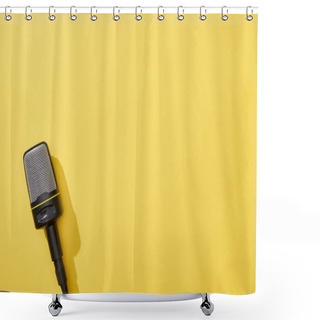 Personality  Top View Of Microphone On Yellow Background With Copy Space  Shower Curtains