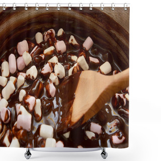 Personality  Mixing Mini Marshmallows Into Dark Chocolate Shower Curtains