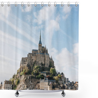 Personality  Blue Sky Over Saint Michaels Mount, Normandy, France Shower Curtains