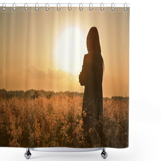 Personality  Woman Silhouette Waiting For Summer Sun Shower Curtains