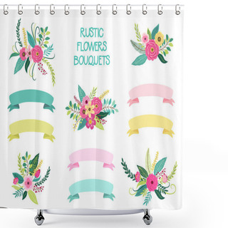 Personality  Cute Vintage Elements As Rustic Hand Drawn First Spring Flowers Bouquets Shower Curtains