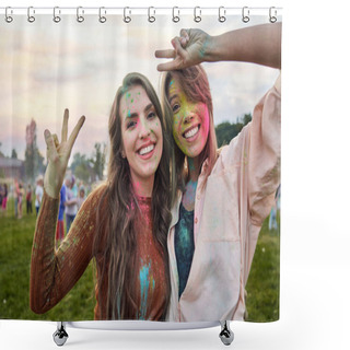 Personality  Portrait Of Friends Have Fun At Holi Festival   Shower Curtains