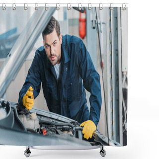 Personality  Automechanic Looking Under Car Hood Shower Curtains