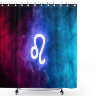 Personality  Blue Illuminated Leo Zodiac Sign With Colorful Smoke On Background Shower Curtains
