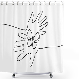 Personality  Abstract Hands Hold Butterfly Continuous One Line Shower Curtains