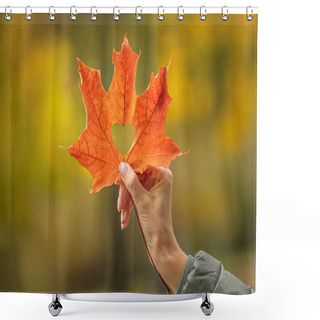 Personality  Maple Leaf With A Heart In A Woman's Hand In The Park, Autumn Welcome, Leaf Fall Season, I Love Autumn Shower Curtains