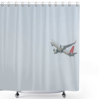 Personality  Low Angle View Of Plane Landing In Cloudy Sky Shower Curtains