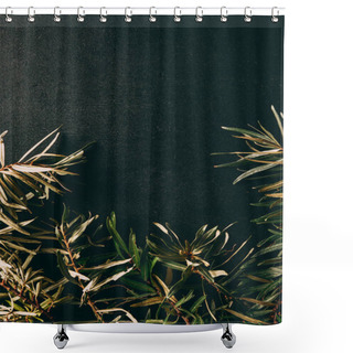 Personality  Flat Lay With Common Sea Buckthorn Branches Arranged On Black Background Shower Curtains