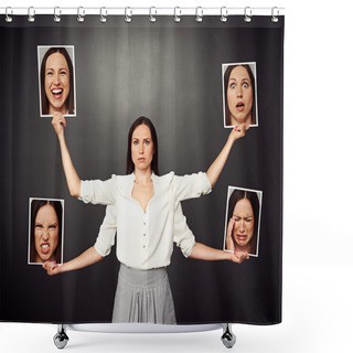 Personality  Woman Holding Pictures With Different Mood Shower Curtains