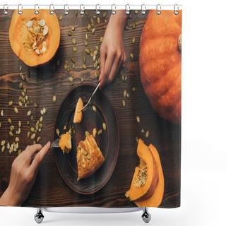 Personality  Women Eating Pumpkin Pie Shower Curtains