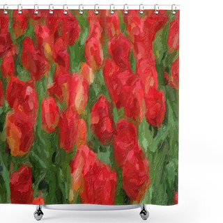 Personality  Beautiful Oil Painted Dutch Flowers Blooming In Spring Field Shower Curtains