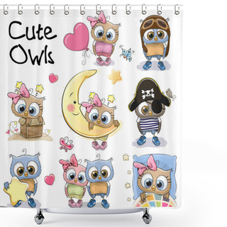 Personality  Set Of Cute Cartoon Owls Shower Curtains
