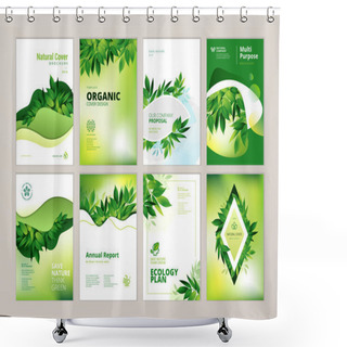 Personality  Set Of Brochure And Annual Report Cover Design Templates On The Subject Of Nature, Environment And Organic Products. Vector Illustrations For Flyer Layout, Marketing Material, Magazines, Presentations Shower Curtains