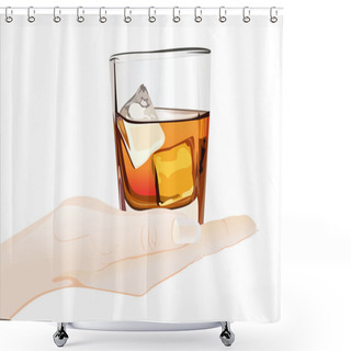 Personality  Hand Holding Whiskey Glass And Ice Cubes Shower Curtains
