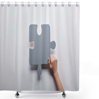 Personality  Top View Of Grey Puzzle Problem Solution Symbol On Grey Background  Shower Curtains