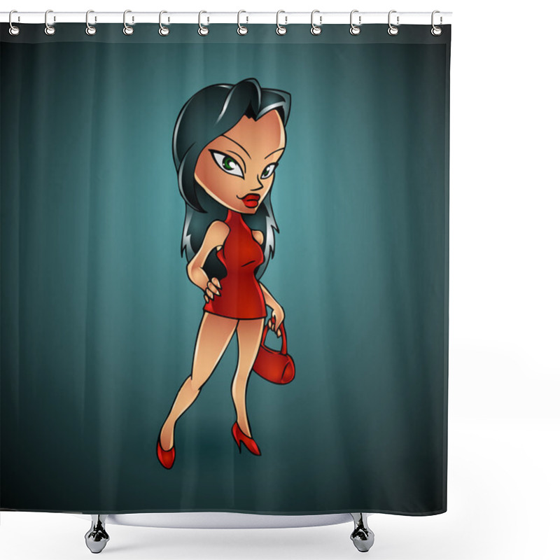 Personality  Vector Cartoon Lady In Red Shower Curtains
