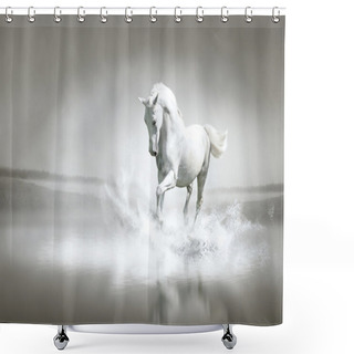 Personality  White Horse Running Through Water Shower Curtains