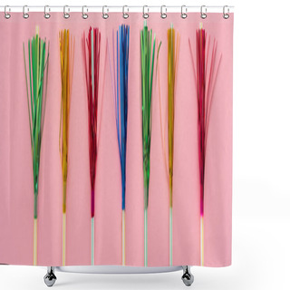 Personality  Top View Of Drinking Straws With Colorful Tinsel On Pink Background, Banner  Shower Curtains