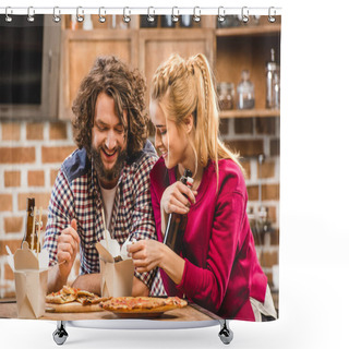 Personality  Couple Eating Noodles Shower Curtains