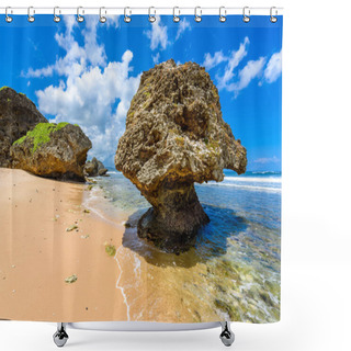 Personality  Closeup Of Big Stones On Beach Of Bathsheba, East Coast Of Barbados Island, Caribbean. Shower Curtains
