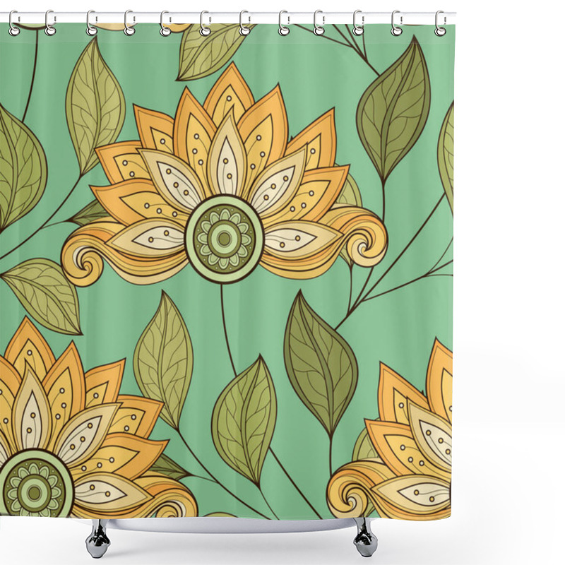 Personality  Seamless Pattern With Abstract Flowers And Leaves. Endless Texture With Floral Motifs. Nature Inspired Abstract Elements. Fabric Textile, Wrapping Paper, Wallpaper. Vector Contour Illustration Shower Curtains