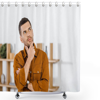 Personality  Handsome Man Standing In Modern Living Room Doing Thinking Gesture Shower Curtains