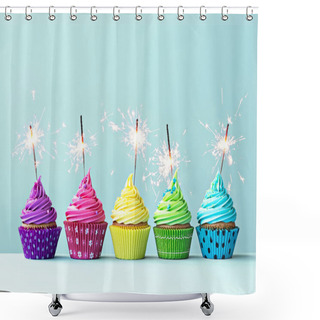 Personality  Colorful Cupcakes With Sparklers Shower Curtains
