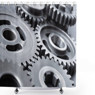 Personality  Teamwork Business Concept - Perspective View Of Engine Gear Wheels, For Industrial Background. Shower Curtains