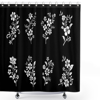 Personality  Set Of Black And White Flowers Cutting Shower Curtains