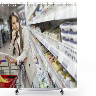 Personality  Beautiful Woman Shopping In Supermarket Shower Curtains