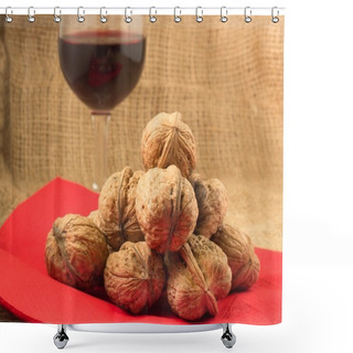 Personality  Walnuts And Red Wine Shower Curtains