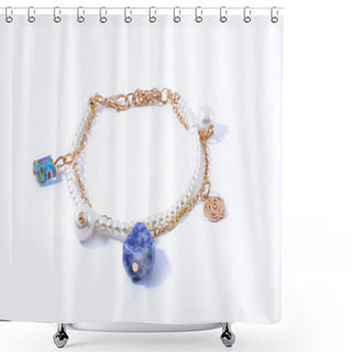 Personality  Bracelet With Pearls And Pendants Isolated On White Shower Curtains