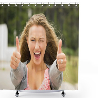 Personality  Girl With Thumbs Up Shower Curtains