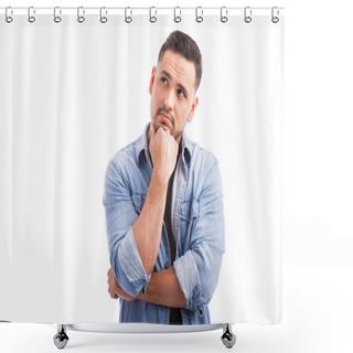 Personality  Man Looking Up And Thinking Hard Shower Curtains