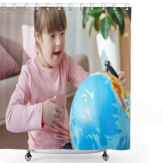 Personality  Child With Down Syndrome Looking At Globe Shower Curtains