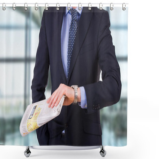 Personality  Businessman Checking Time On His Wristwatch. Shower Curtains