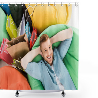 Personality  Man Resting In Bean Bag Chair  Shower Curtains