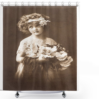 Personality  Vintage Nostalgic Portrait Of Little Girl Shower Curtains