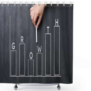 Personality  A Woman's Hand Points To A Graph With Growing Indicators Drawn On A Black Chalkboard. Shower Curtains