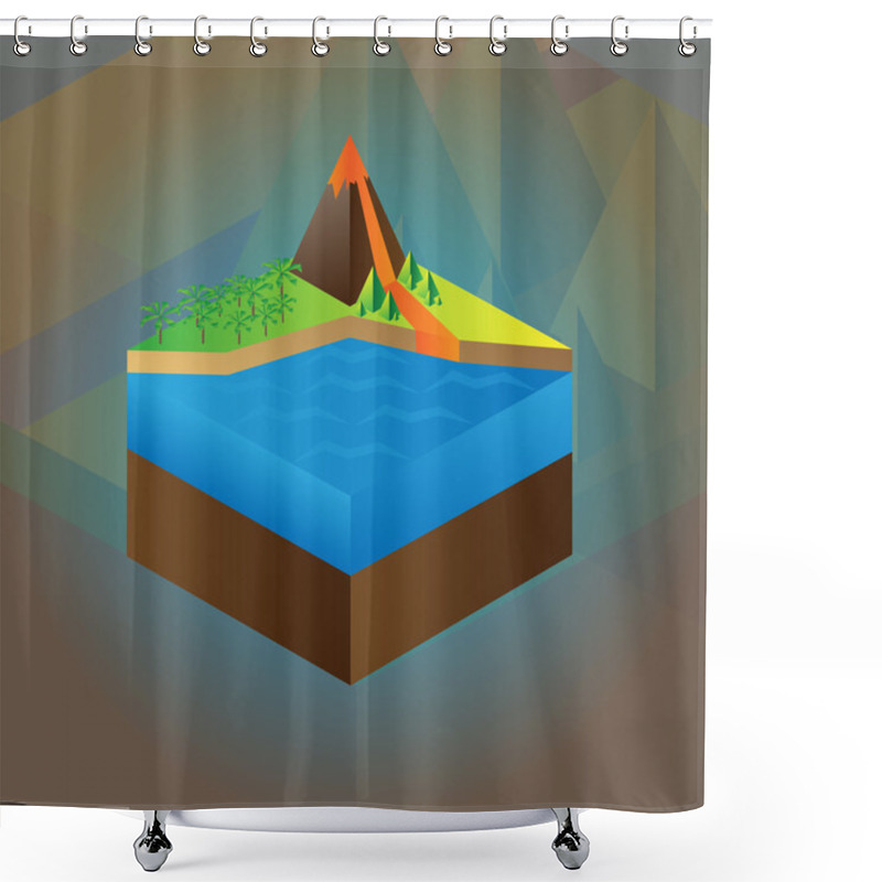 Personality  Volcano maquette. Vector scheme shower curtains
