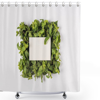 Personality  Blank Card On Mint Leaves Shower Curtains
