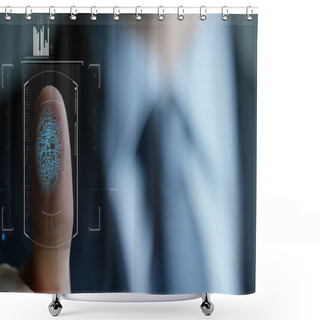 Personality  Slow Motion Of Scan Fingerprint Biometric Identity And Approval. Concept Of The Future Of Security And Password Control Through Fingerprints In An Advanced Technological Future And Cybernetic Shower Curtains
