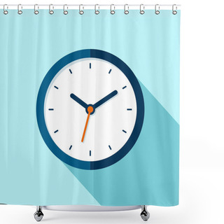Personality  Clock Icon In Flat Style, Round Timer On Blue Background. Business Watch. Vector Design Element For You Project Shower Curtains